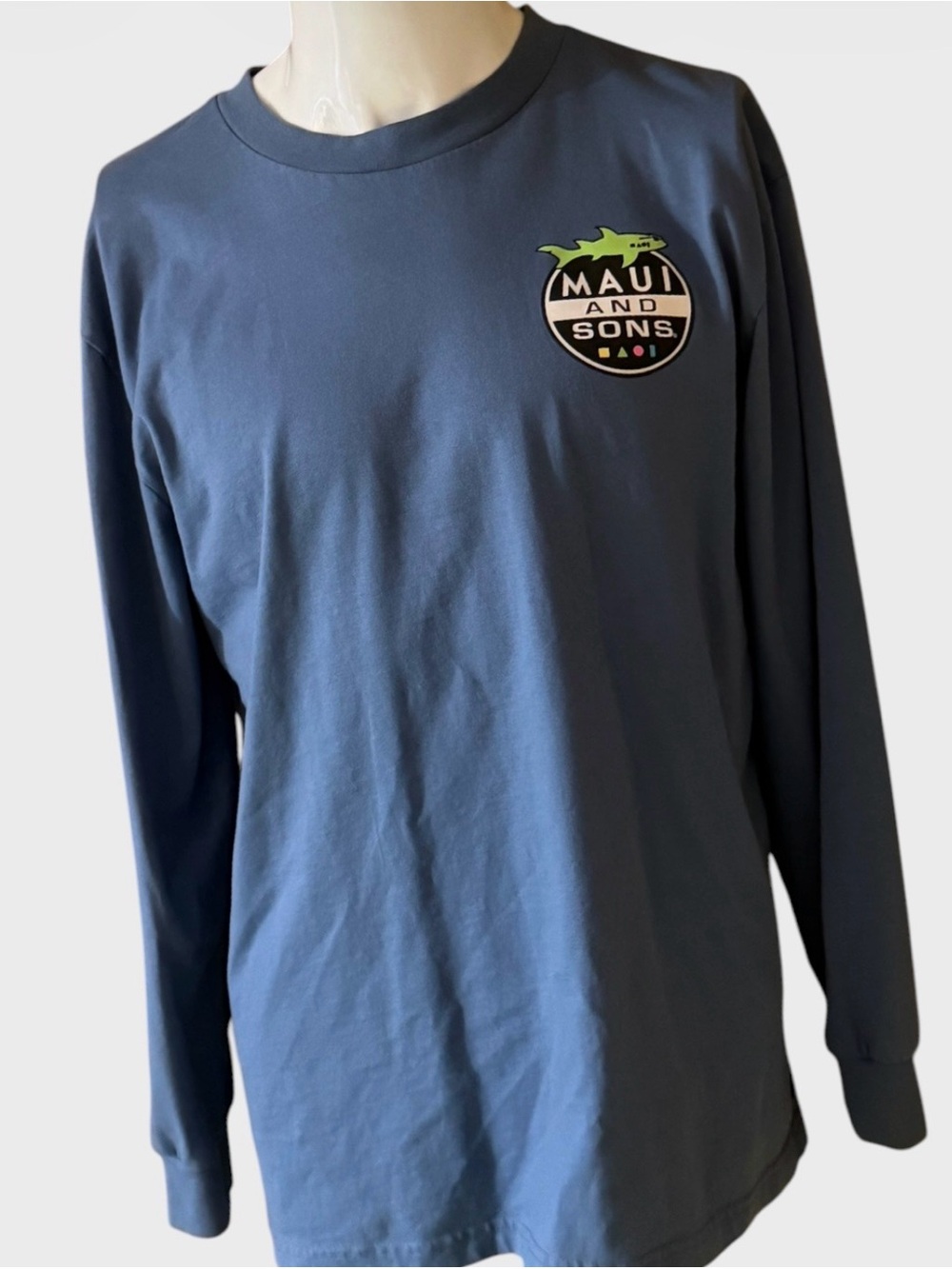 Maui and Sons Long Sleeve Tee in Slate Blue with Logo Patch